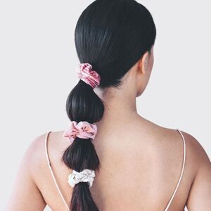 12 Pcs Hair Scrunchies Velvet Ouchless Pink Mauve Neutrals w Travel Case